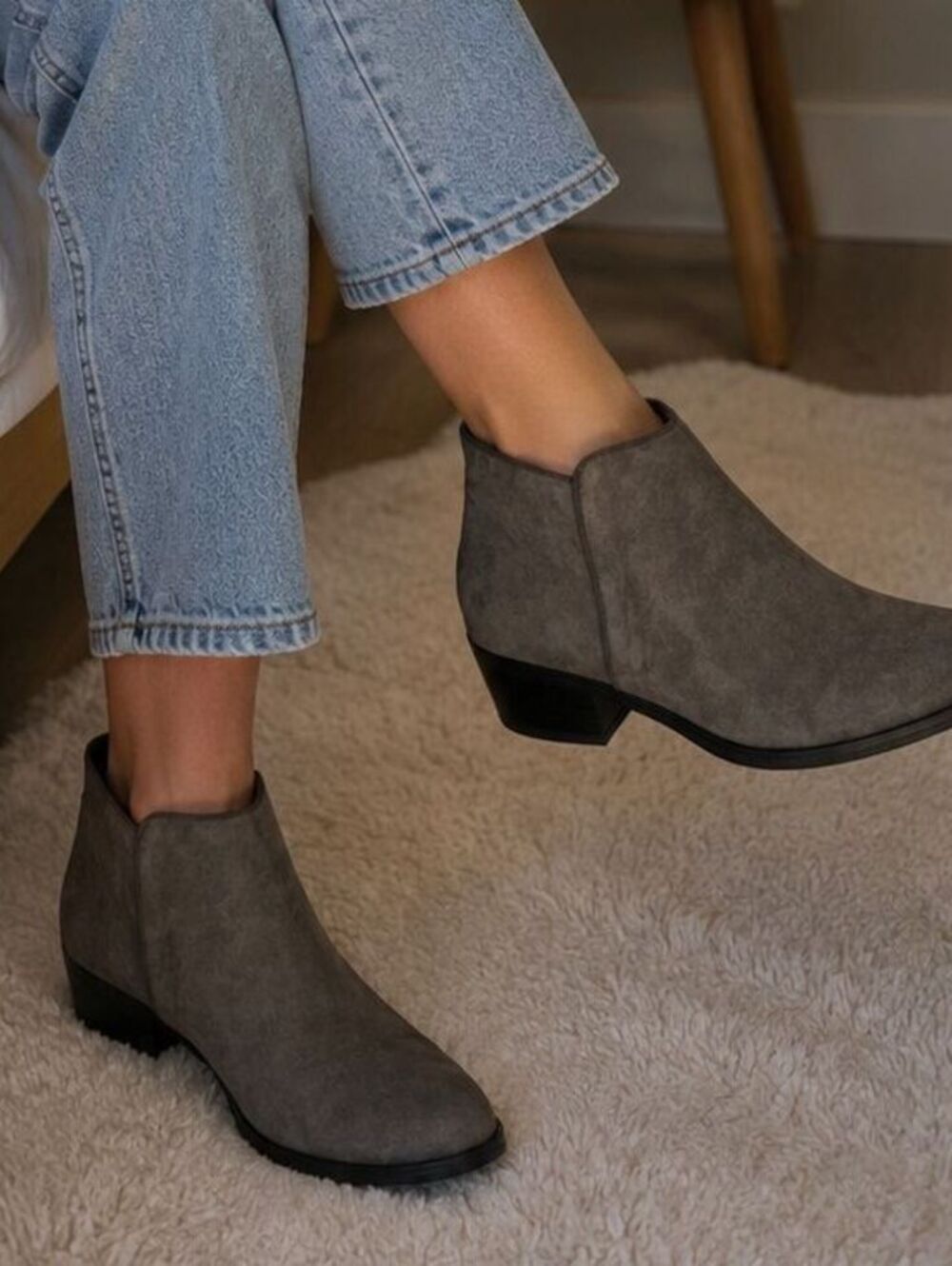 Sam Edelman Gray Suede Ankle Boots with Low Heel, Women's Size 6